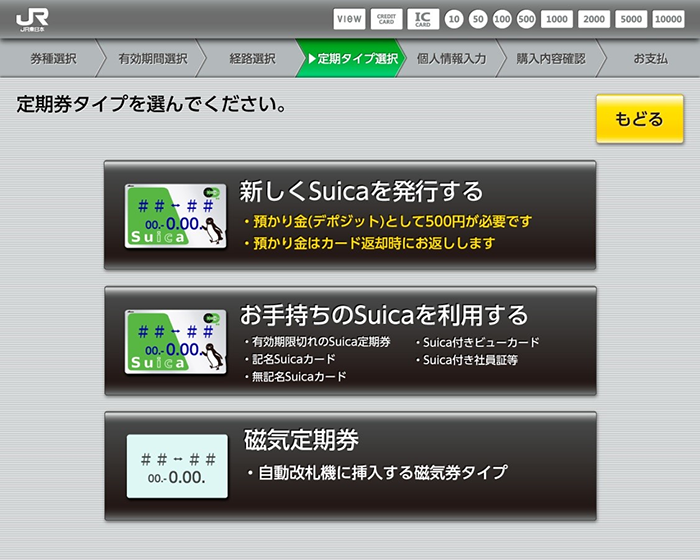 Suica定期券の購入手順